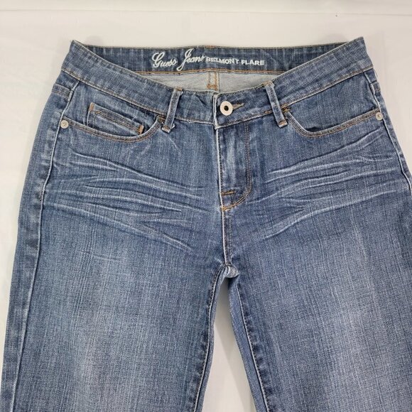 Guess Jeans BELMONT FLARE Medium Wash Distress Low Rise Denim - Women's Size 29 - Picture 15 of 16